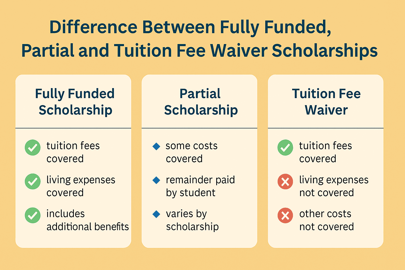 Difference Between Fully Funded, Partial and Tuition Fee Waiver Scholarships for Indian Students (Study Abroad Guide 2025)